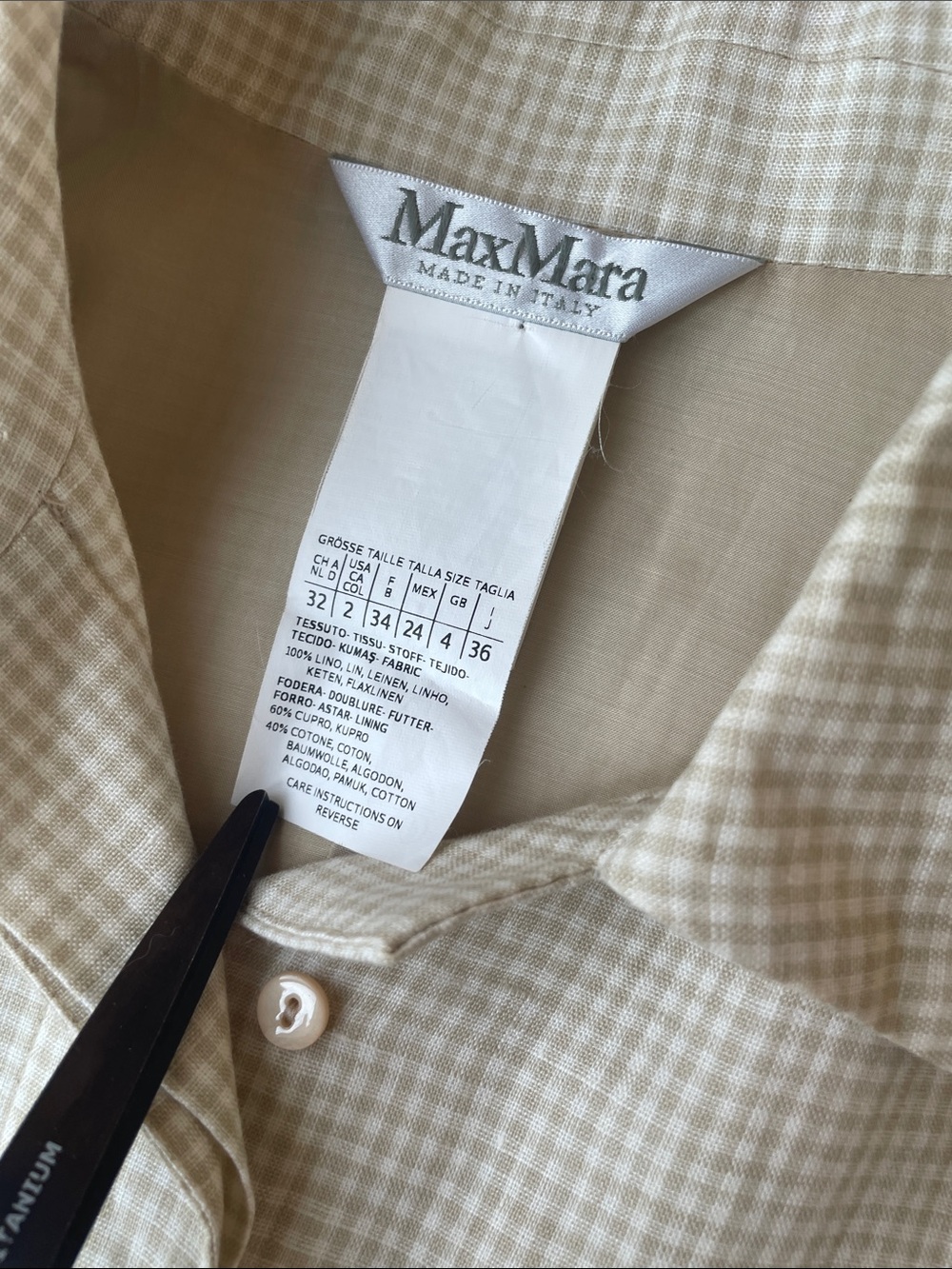 MaxMara Cap sleeve Cream plaid Linen Midi Dress - Cream Plaid -EU 32-US 0 - Picture 6 of 13